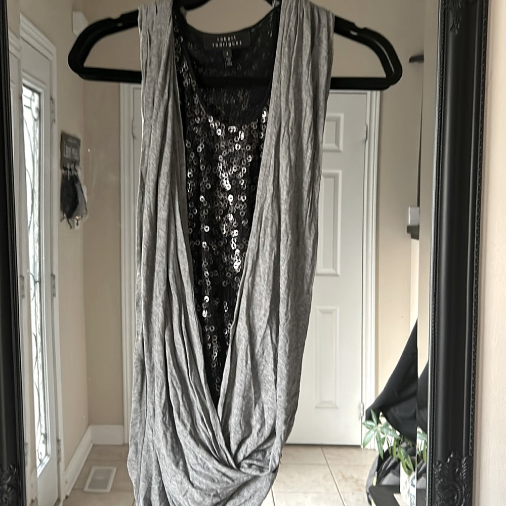 Robert Rodriguez sequin tank top layered sleeveless top drape size 4